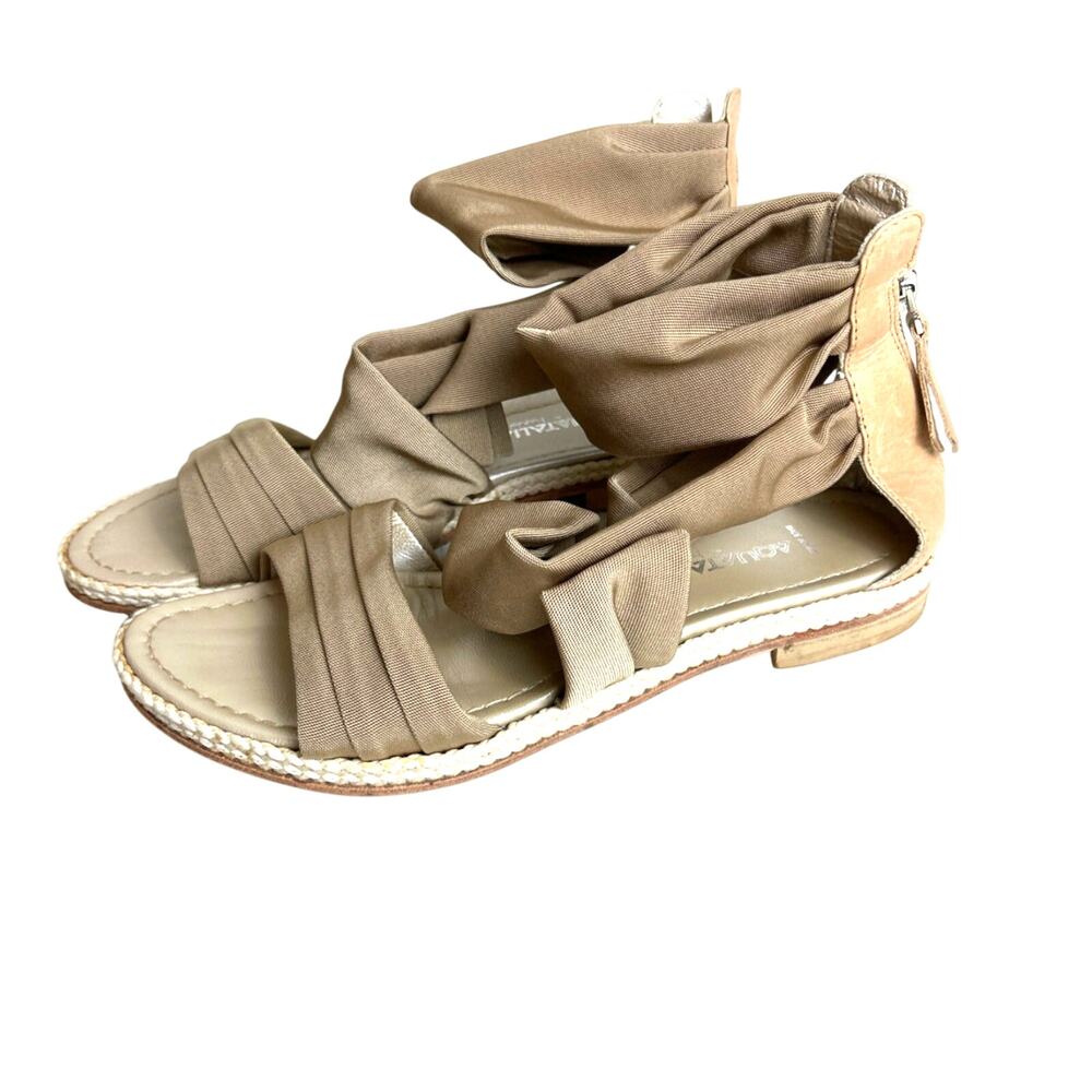 Aquatalia Womens 7.5 Tan Leather Gladiator Ankle Strap Casual Sandals Italy
